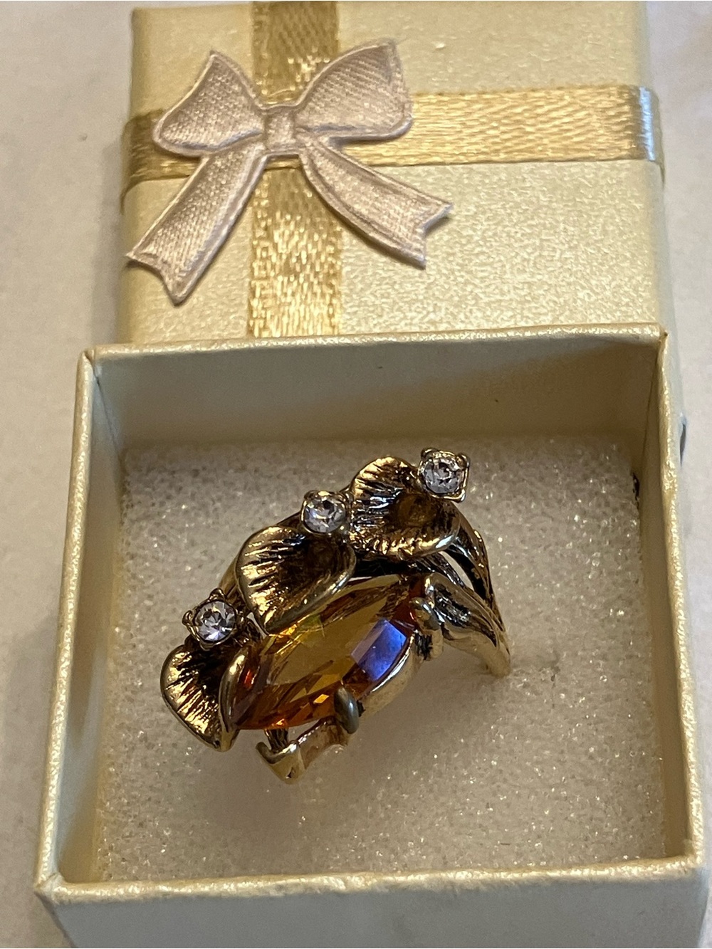 18K gold Electroplated ring with an Amber Marquise- Cut Smoky Brown Stone